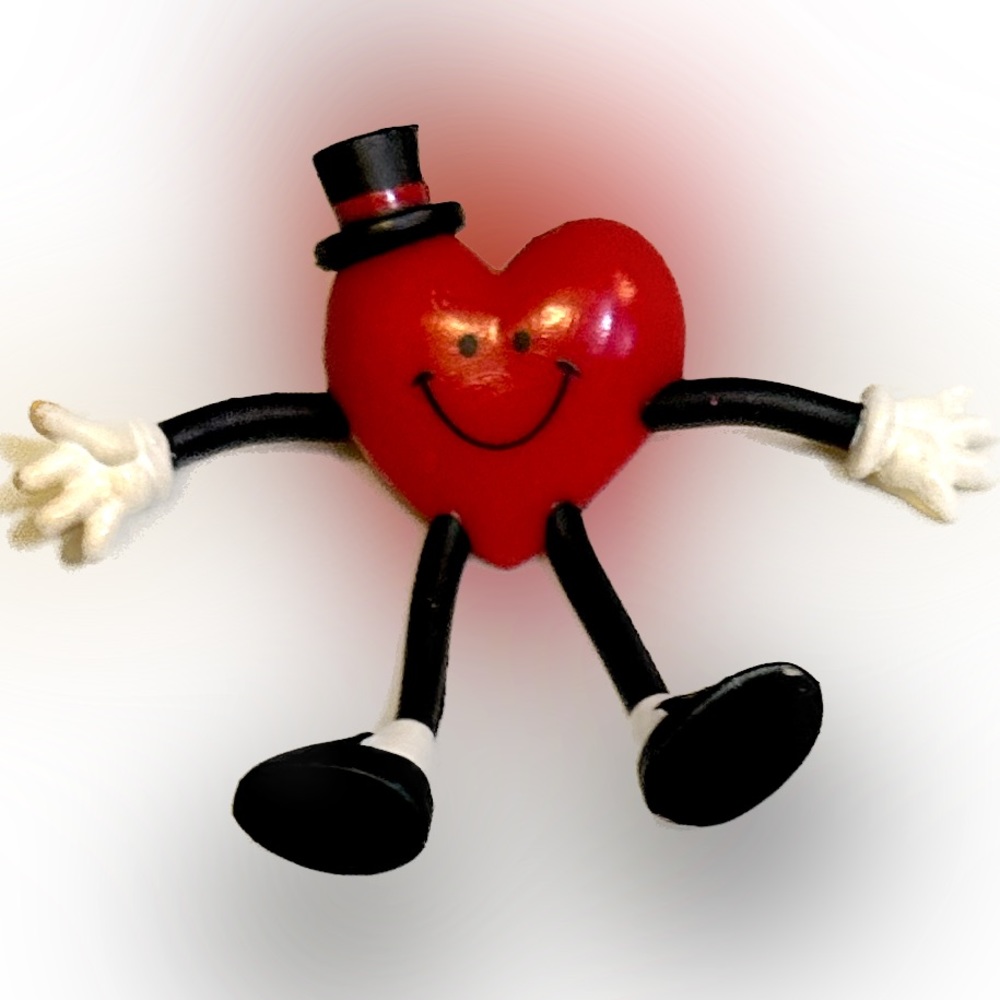 VTG 1992 RARE HALLMARK BENDY HEART SHAPE VALENTINE MAN PIN BROOCH 3.5” RED BLACK
